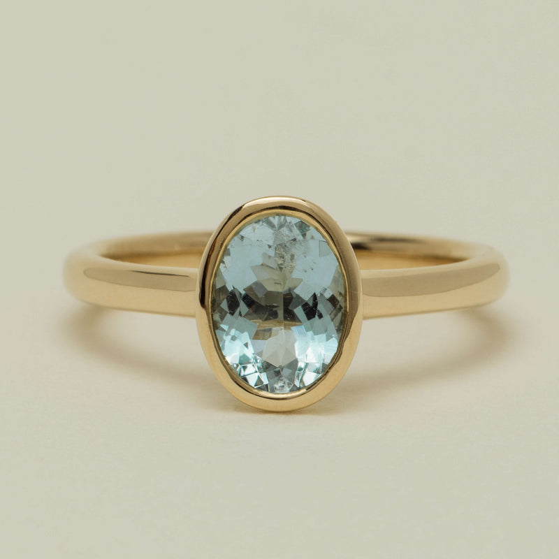 9ct Yellow Gold Aquamarine Rubover Set Ring - Ring - Walker & Hall