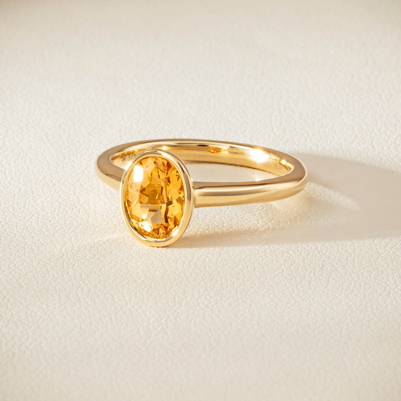 9ct Yellow Gold Yellow Topaz Rubover Set Ring - Ring - Walker & Hall