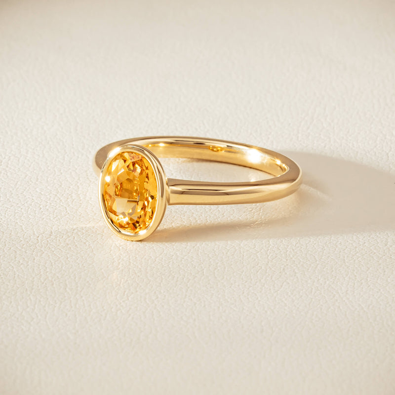9ct Yellow Gold Yellow Topaz Rubover Set Ring - Ring - Walker & Hall