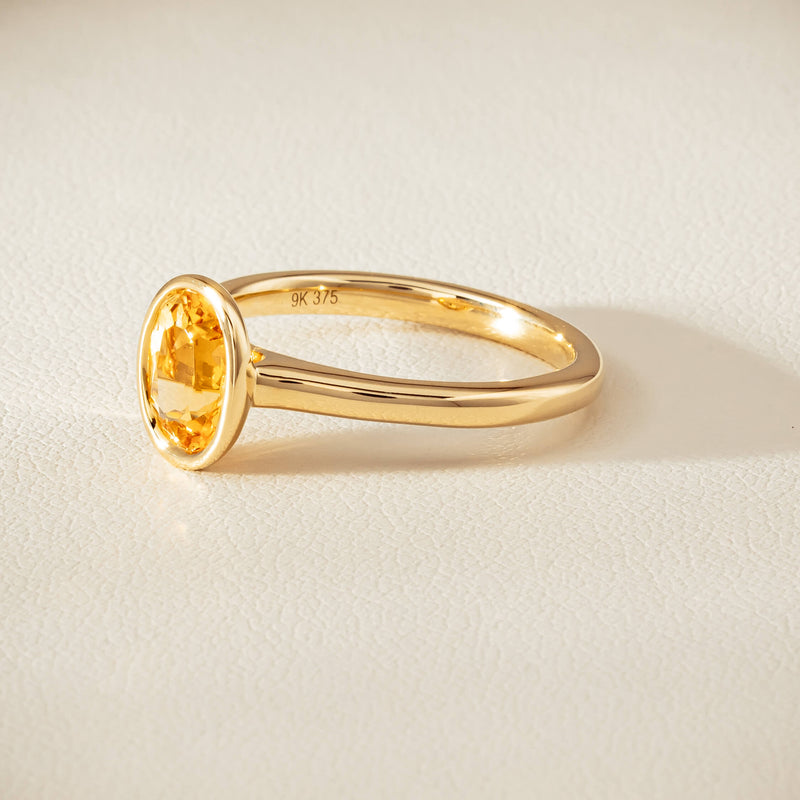 9ct Yellow Gold Yellow Topaz Rubover Set Ring - Ring - Walker & Hall