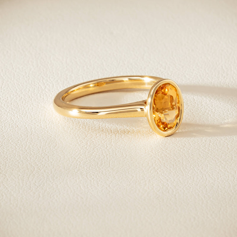 9ct Yellow Gold Yellow Topaz Rubover Set Ring - Ring - Walker & Hall