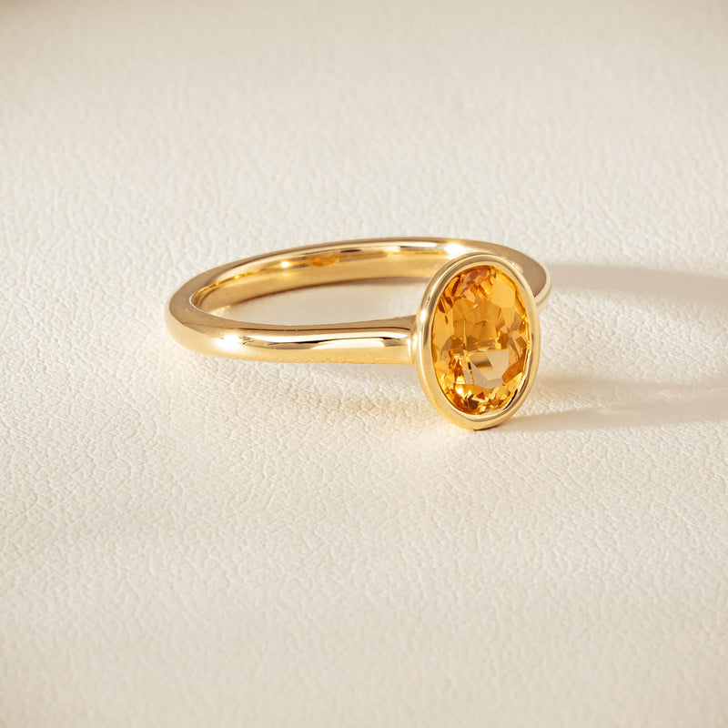 9ct Yellow Gold Yellow Topaz Rubover Set Ring - Ring - Walker & Hall