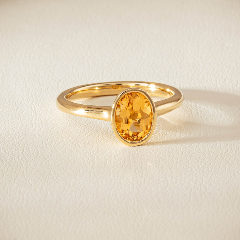9ct Yellow Gold Yellow Topaz Rubover Set Ring - Ring - Walker & Hall