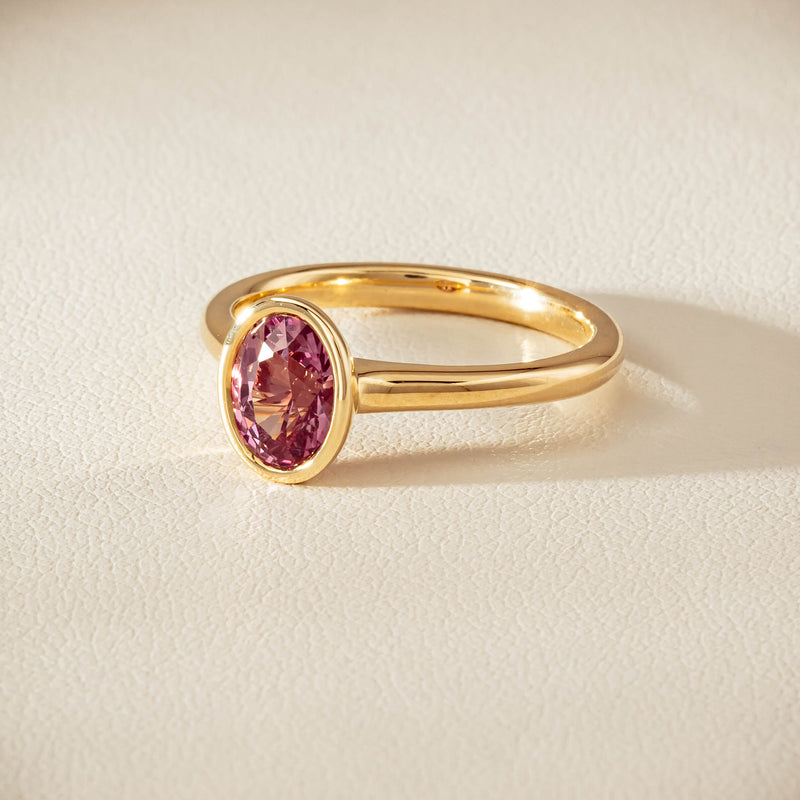 9ct Yellow Gold Pink Tourmaline Rubover Set Ring - Ring - Walker & Hall