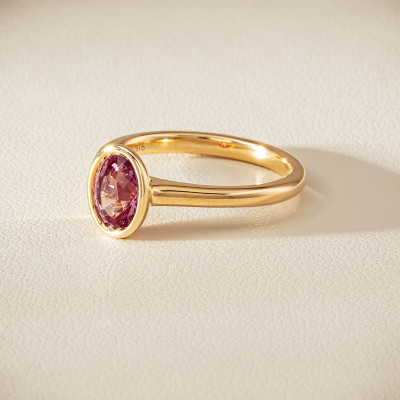 9ct Yellow Gold Pink Tourmaline Rubover Set Ring - Ring - Walker & Hall