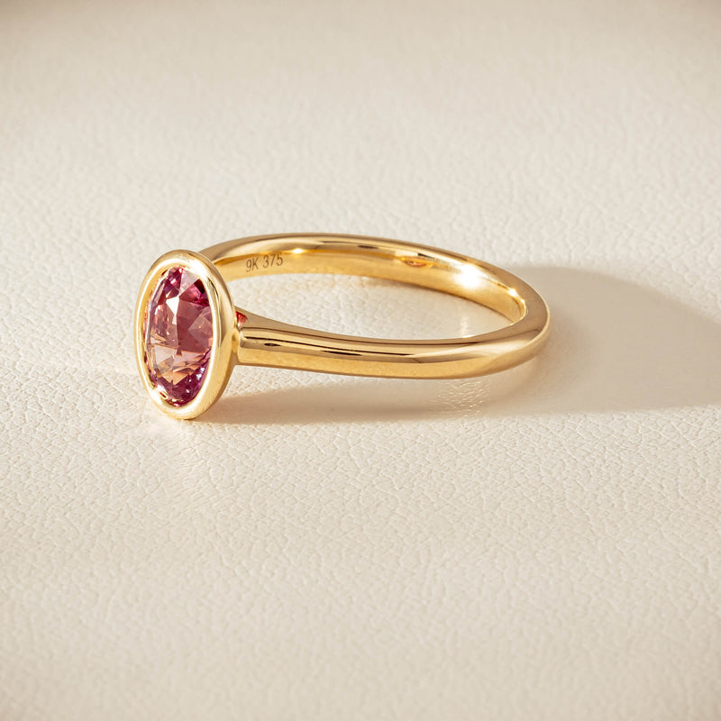 9ct Yellow Gold Pink Tourmaline Rubover Set Ring - Ring - Walker & Hall