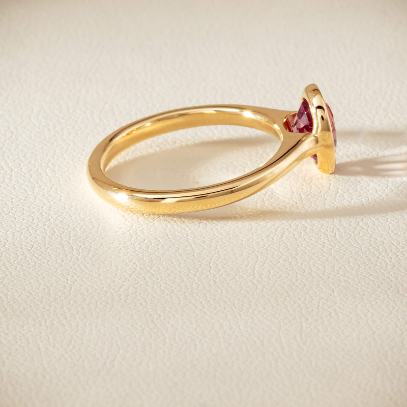 9ct Yellow Gold Pink Tourmaline Rubover Set Ring - Ring - Walker & Hall