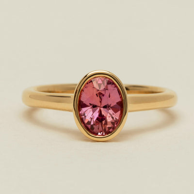 9ct Yellow Gold Pink Tourmaline Rubover Set Ring - Ring - Walker & Hall