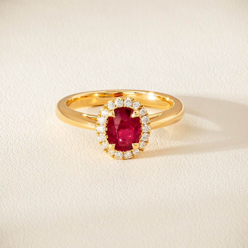 18ct Yellow Gold 1.02ct Pigeon's Blood Ruby & Diamond Nina Ring - Ring - Walker & Hall