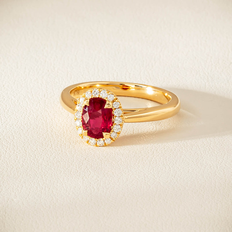 18ct Yellow Gold 1.02ct Pigeon's Blood Ruby & Diamond Nina Ring - Ring - Walker & Hall