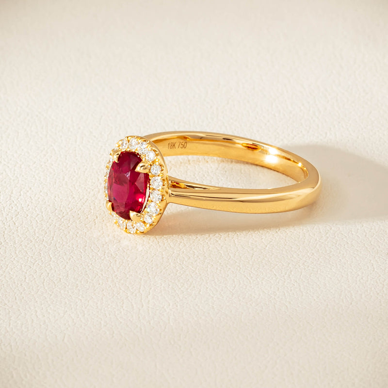 18ct Yellow Gold 1.02ct Pigeon's Blood Ruby & Diamond Nina Ring - Ring - Walker & Hall