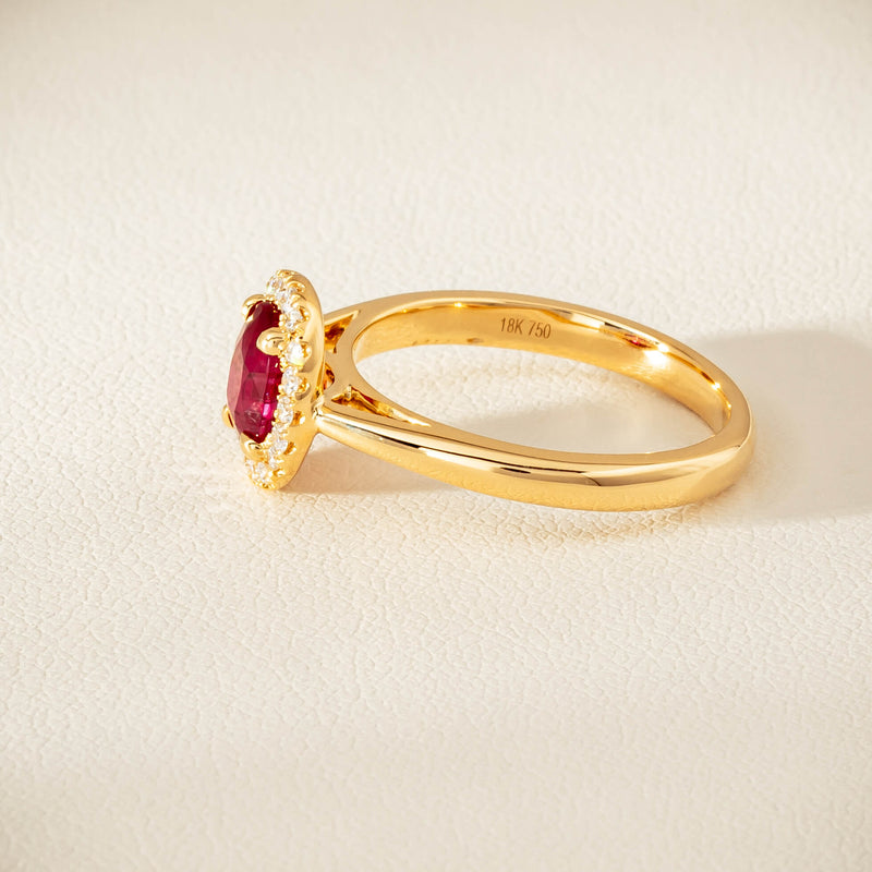 18ct Yellow Gold 1.02ct Pigeon's Blood Ruby & Diamond Nina Ring - Ring - Walker & Hall