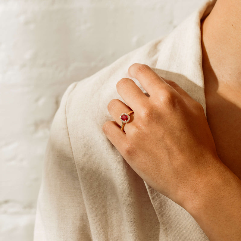 18ct Yellow Gold 1.02ct Pigeon's Blood Ruby & Diamond Nina Ring - Ring - Walker & Hall