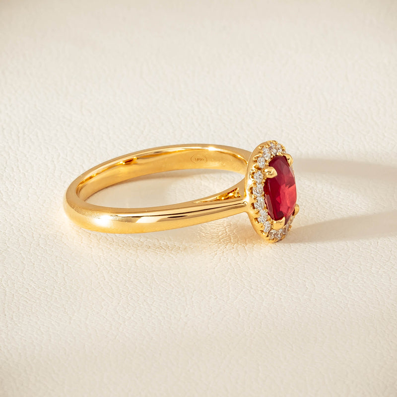 18ct Yellow Gold 1.02ct Pigeon's Blood Ruby & Diamond Nina Ring - Ring - Walker & Hall