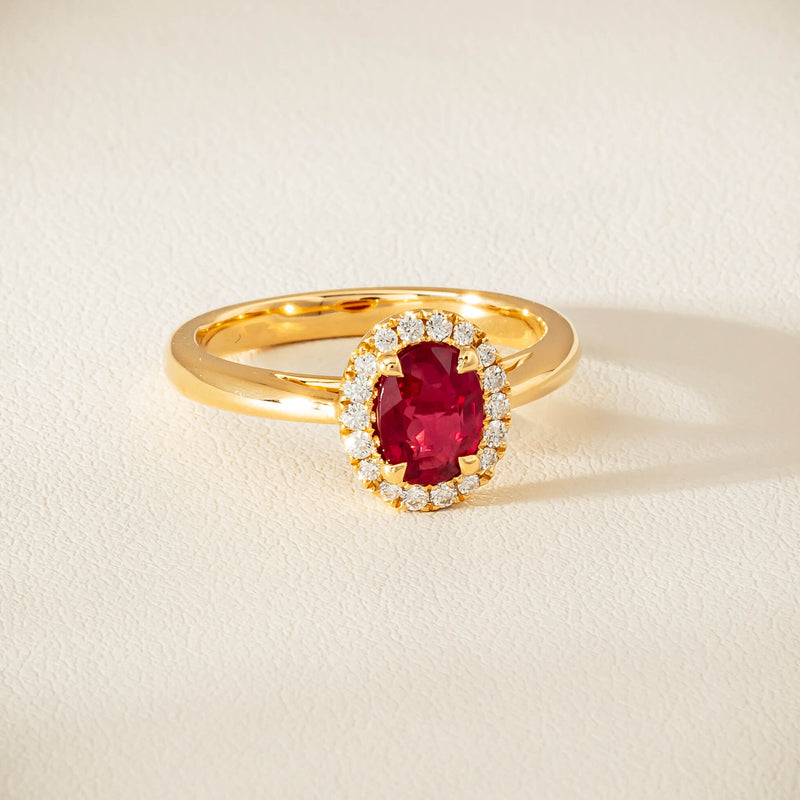 18ct Yellow Gold 1.02ct Pigeon's Blood Ruby & Diamond Nina Ring - Ring - Walker & Hall