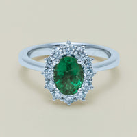 18ct White Gold 1.10ct Emerald & Diamond Belle Ring - Ring - Walker & Hall