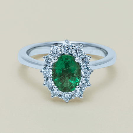 18ct White Gold 1.10ct Emerald & Diamond Belle Ring - Ring - Walker & Hall