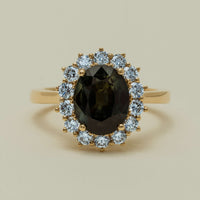 18ct Yellow Gold 3.91ct Green Sapphire & Diamond Belle Ring - Ring - Walker & Hall