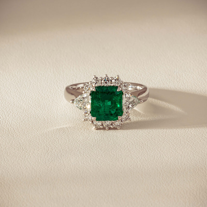 Platinum 2.10ct Emerald & Diamond Cluster Ring - Ring - Walker & Hall