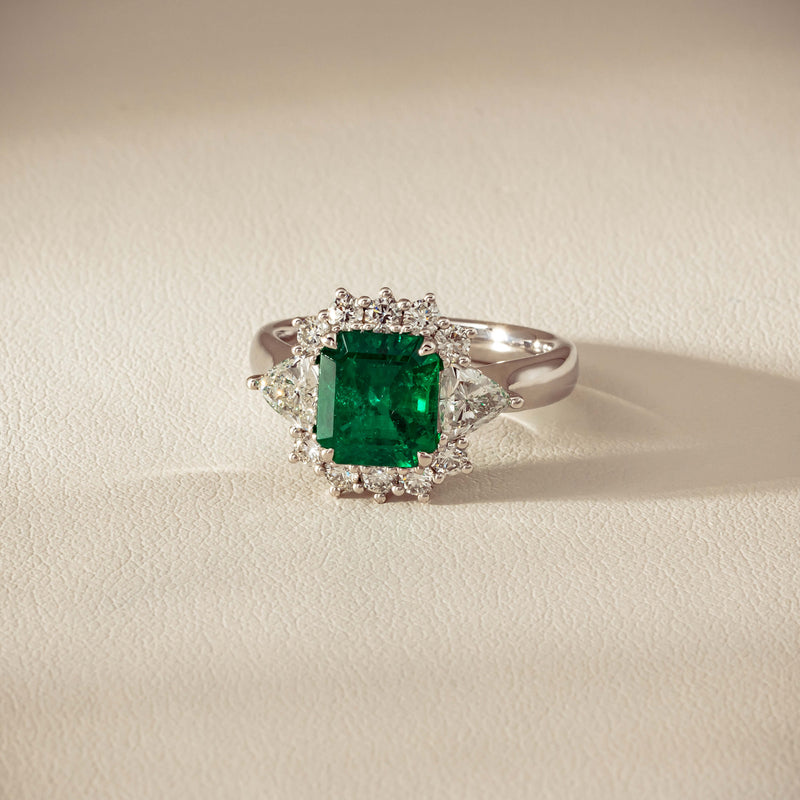 Platinum 2.10ct Emerald & Diamond Cluster Ring - Ring - Walker & Hall