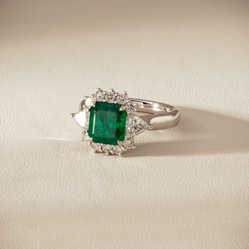 Platinum 2.10ct Emerald & Diamond Cluster Ring - Ring - Walker & Hall