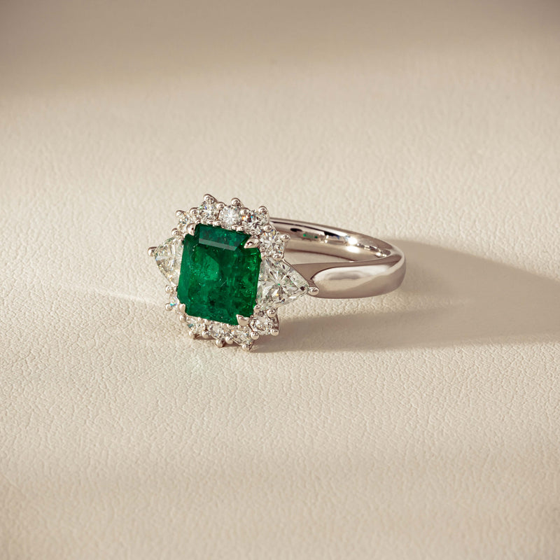 Platinum 2.10ct Emerald & Diamond Cluster Ring - Ring - Walker & Hall