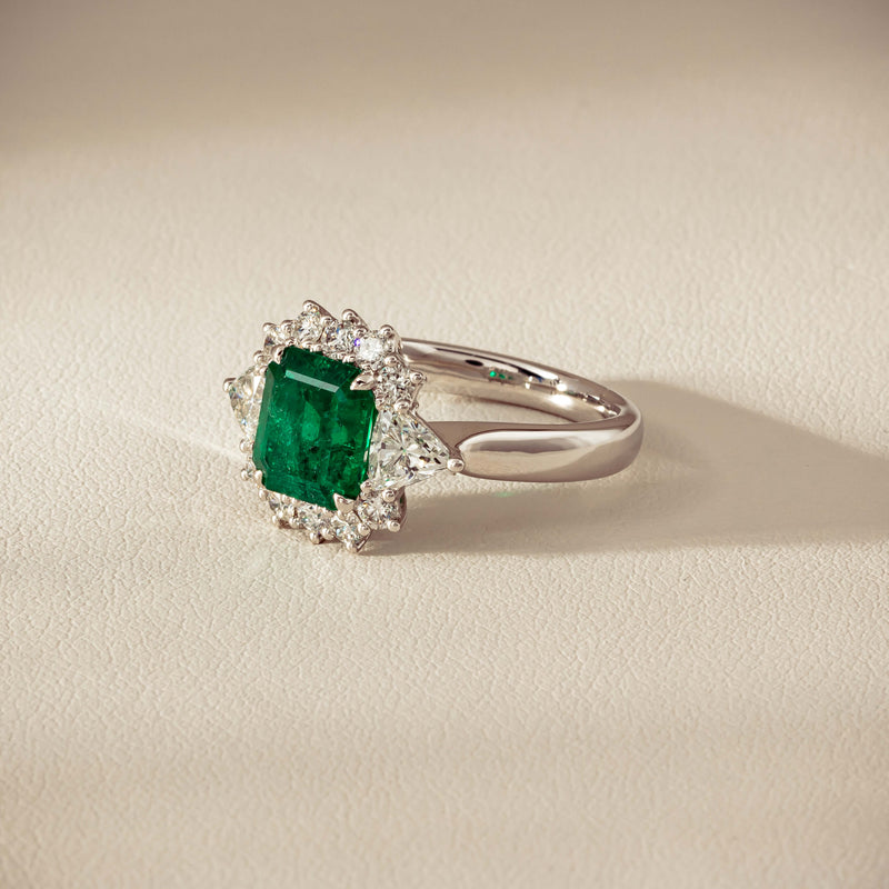 Platinum 2.10ct Emerald & Diamond Cluster Ring - Ring - Walker & Hall