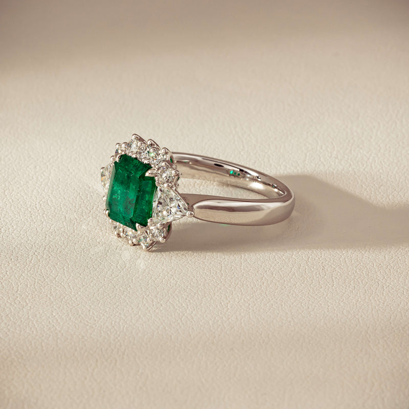 Platinum 2.10ct Emerald & Diamond Cluster Ring - Ring - Walker & Hall