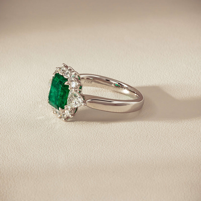 Platinum 2.10ct Emerald & Diamond Cluster Ring - Ring - Walker & Hall