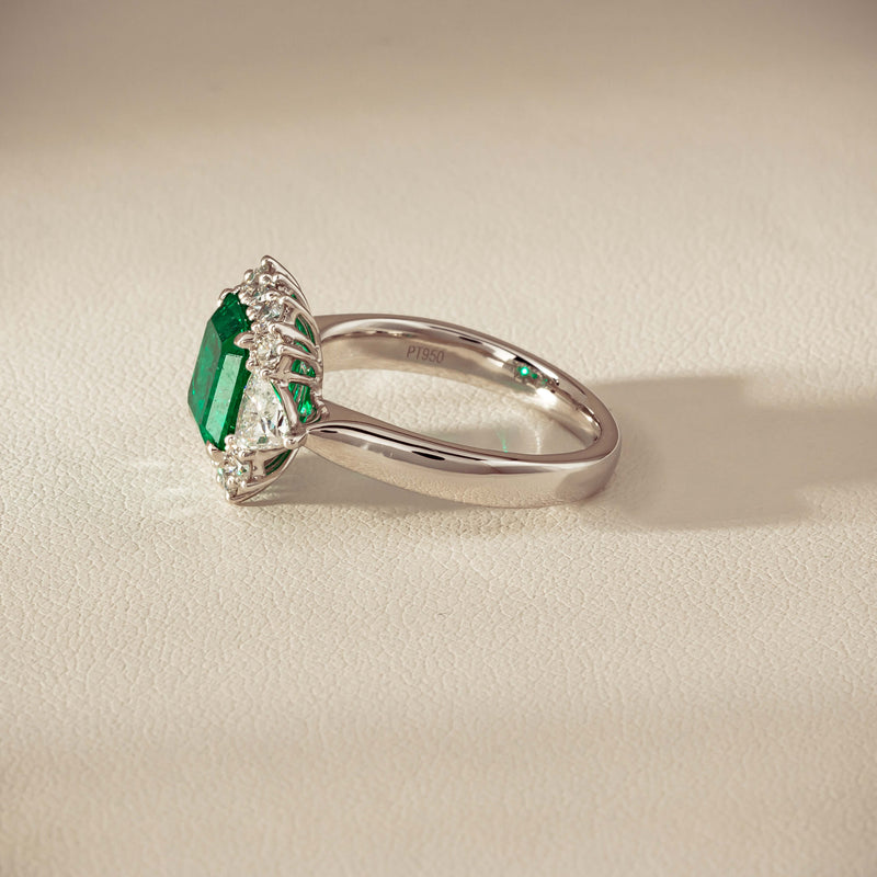 Platinum 2.10ct Emerald & Diamond Cluster Ring - Ring - Walker & Hall