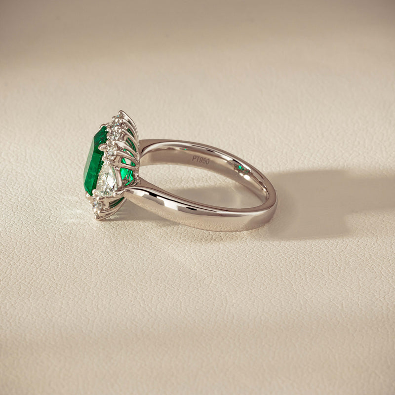 Platinum 2.10ct Emerald & Diamond Cluster Ring - Ring - Walker & Hall