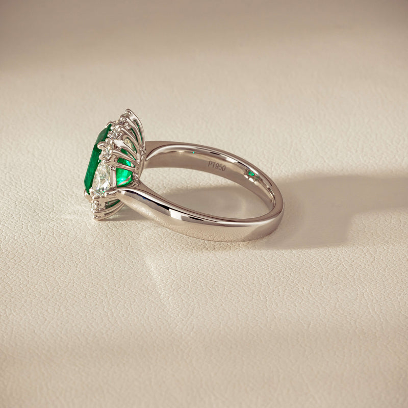Platinum 2.10ct Emerald & Diamond Cluster Ring - Ring - Walker & Hall