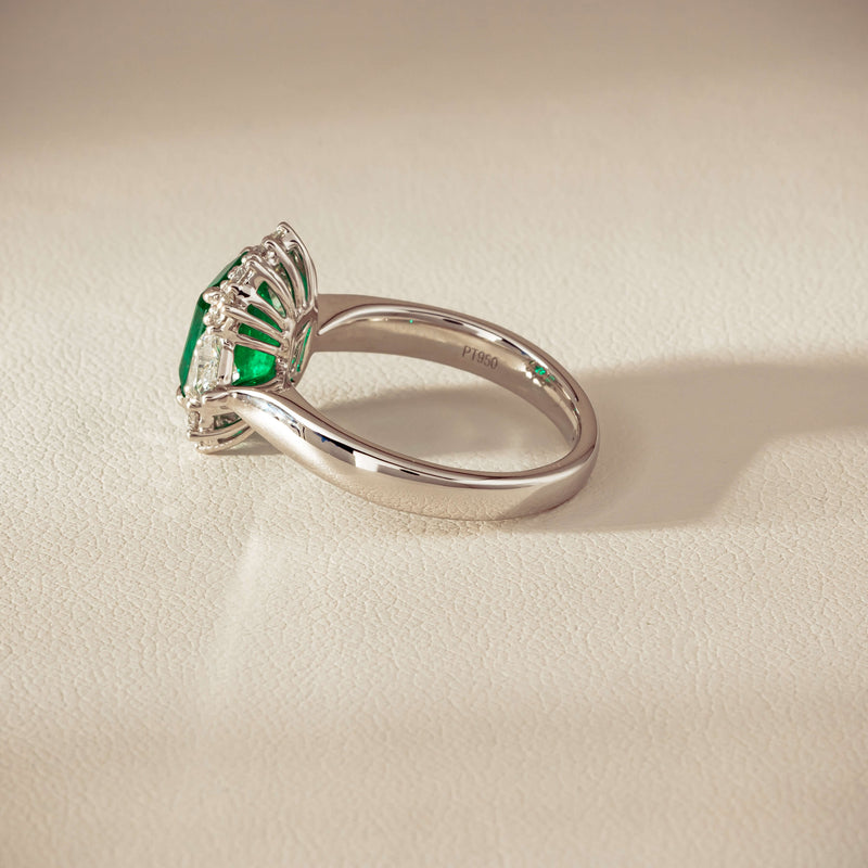 Platinum 2.10ct Emerald & Diamond Cluster Ring - Ring - Walker & Hall