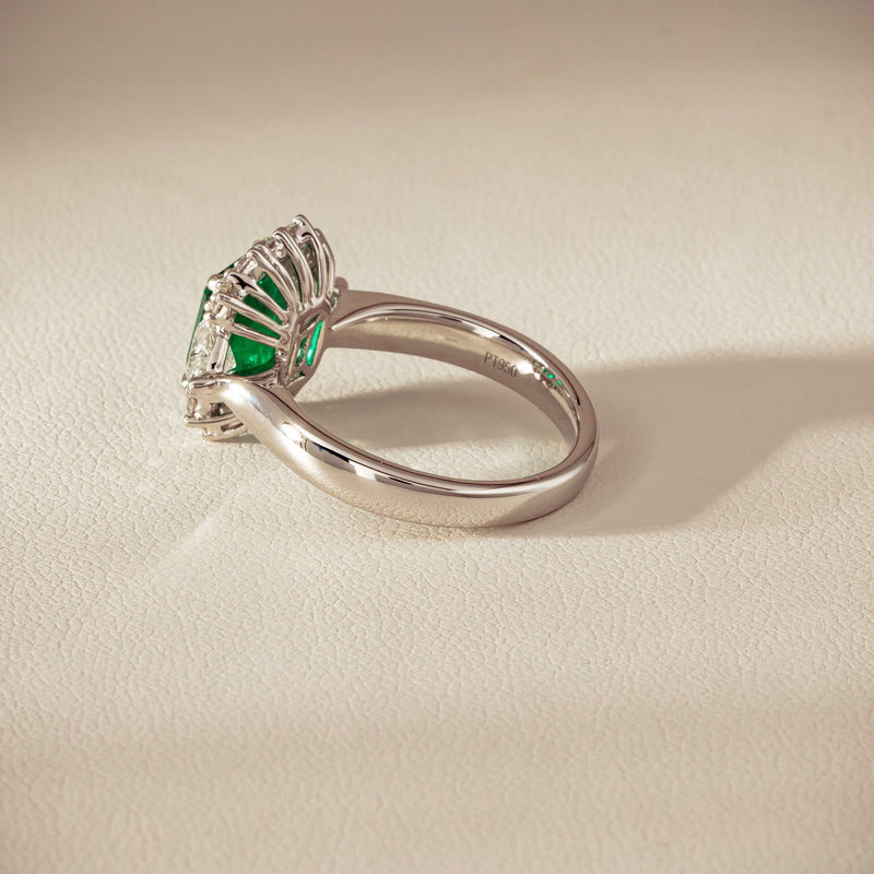 Platinum 2.10ct Emerald & Diamond Cluster Ring - Ring - Walker & Hall
