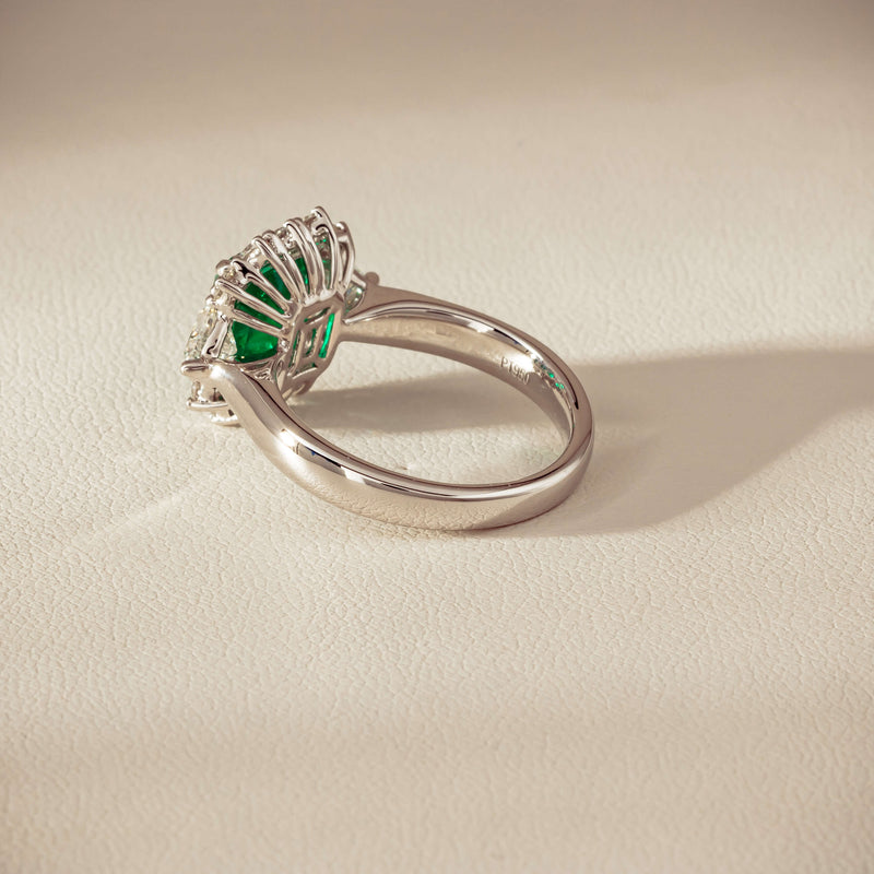 Platinum 2.10ct Emerald & Diamond Cluster Ring - Ring - Walker & Hall
