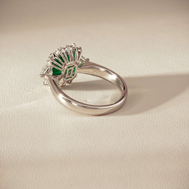 Platinum 2.10ct Emerald & Diamond Cluster Ring - Ring - Walker & Hall