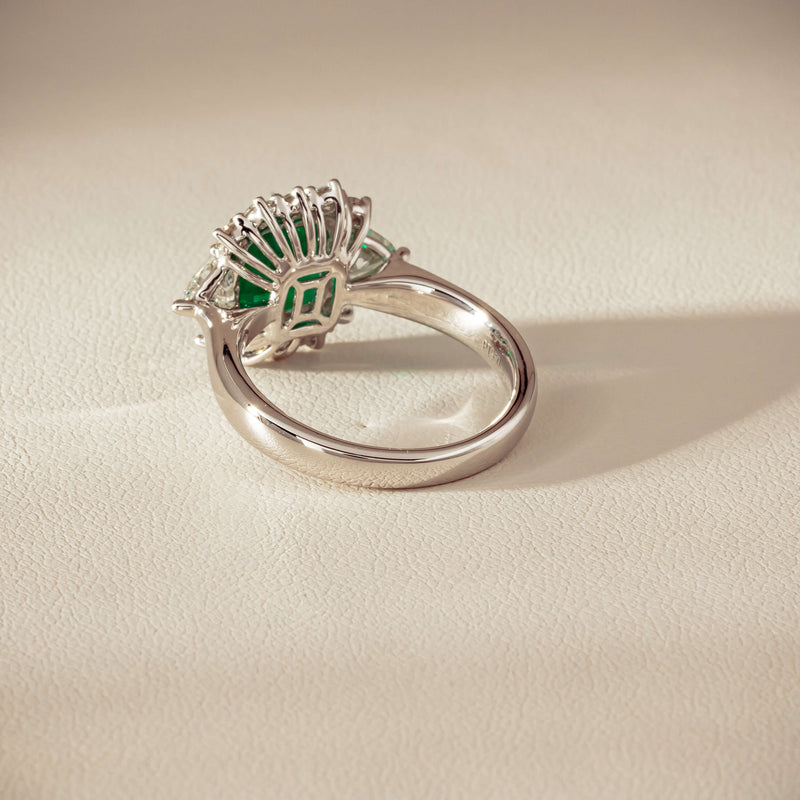 Platinum 2.10ct Emerald & Diamond Cluster Ring - Ring - Walker & Hall