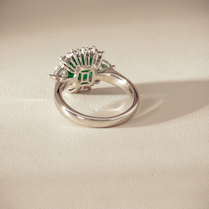 Platinum 2.10ct Emerald & Diamond Cluster Ring - Ring - Walker & Hall