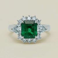 Platinum 2.10ct Emerald & Diamond Cluster Ring - Ring - Walker & Hall