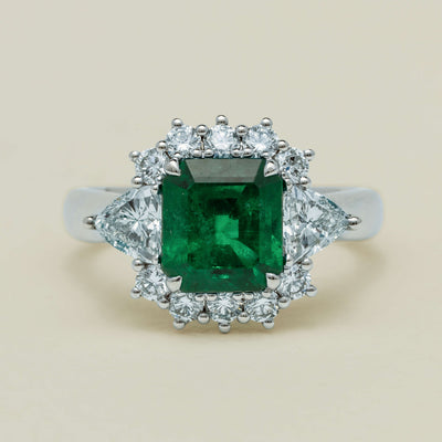 Platinum 2.10ct Emerald & Diamond Cluster Ring - Ring - Walker & Hall