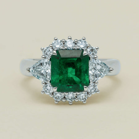 Platinum 2.10ct Emerald & Diamond Cluster Ring - Ring - Walker & Hall