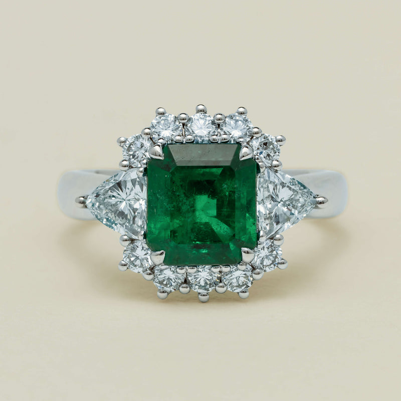 Platinum 2.10ct Emerald & Diamond Cluster Ring - Ring - Walker & Hall