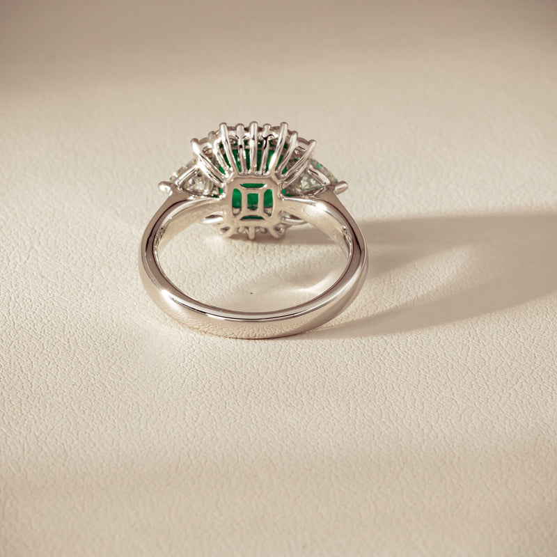 Platinum 2.10ct Emerald & Diamond Cluster Ring - Ring - Walker & Hall