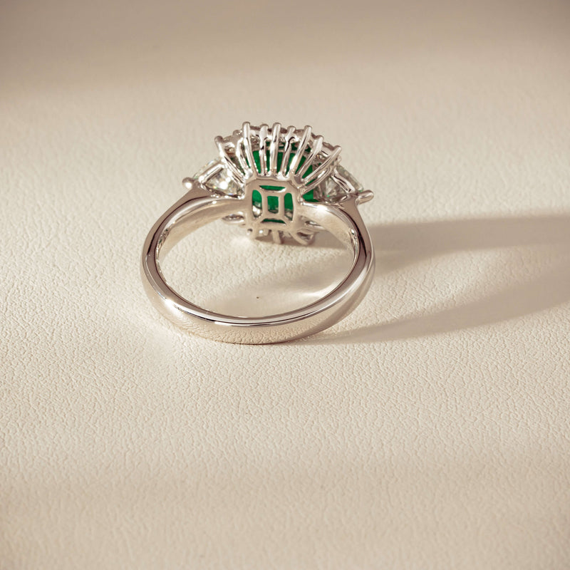 Platinum 2.10ct Emerald & Diamond Cluster Ring - Ring - Walker & Hall