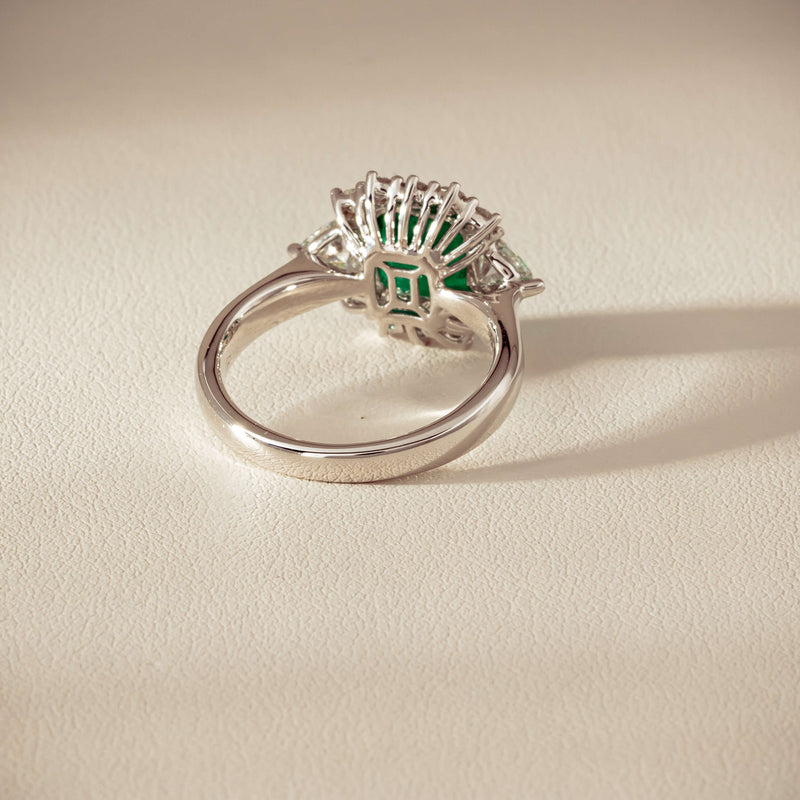 Platinum 2.10ct Emerald & Diamond Cluster Ring - Ring - Walker & Hall