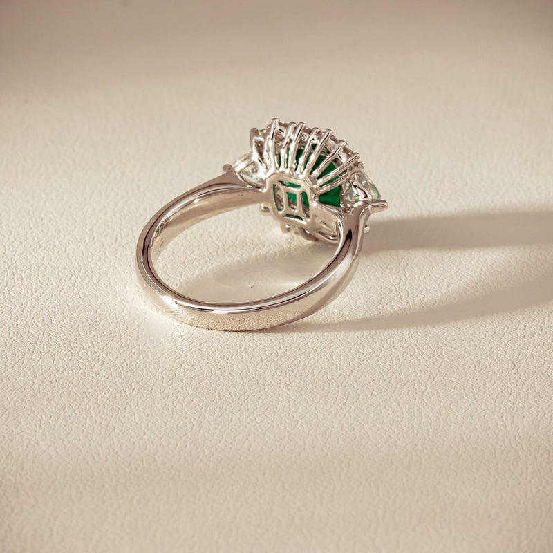 Platinum 2.10ct Emerald & Diamond Cluster Ring - Ring - Walker & Hall
