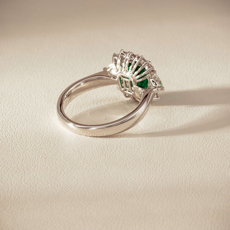 Platinum 2.10ct Emerald & Diamond Cluster Ring - Ring - Walker & Hall