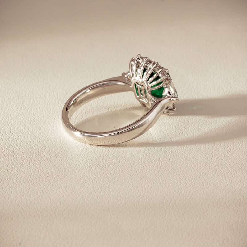 Platinum 2.10ct Emerald & Diamond Cluster Ring - Ring - Walker & Hall