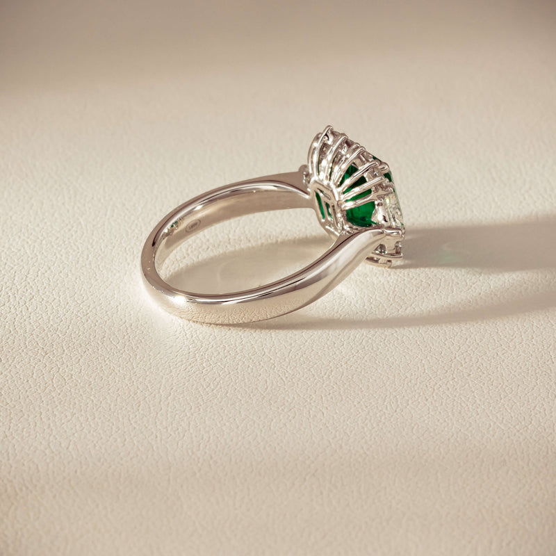 Platinum 2.10ct Emerald & Diamond Cluster Ring - Ring - Walker & Hall