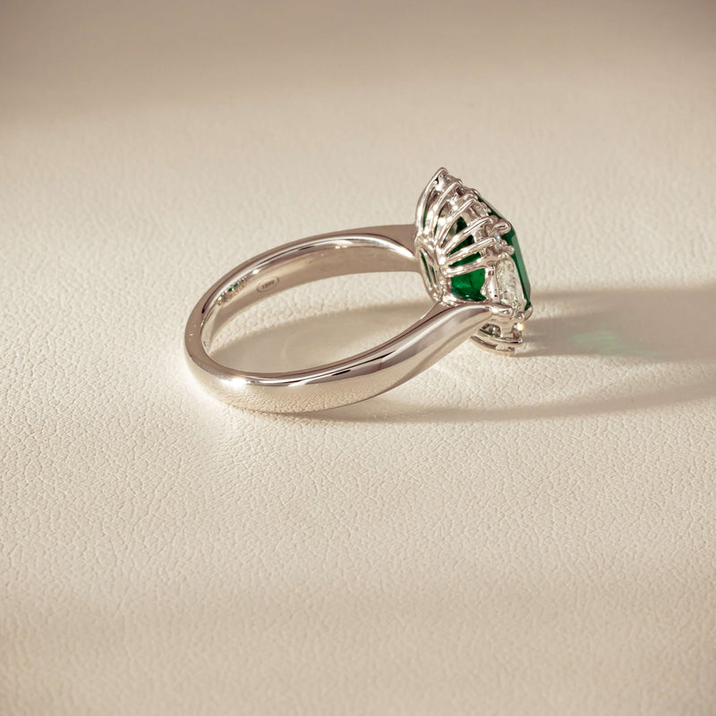 Platinum 2.10ct Emerald & Diamond Cluster Ring - Ring - Walker & Hall